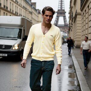 Vintage 70s Sears Dragon White Cardigan - seventies, preppy, orlon knit sweater